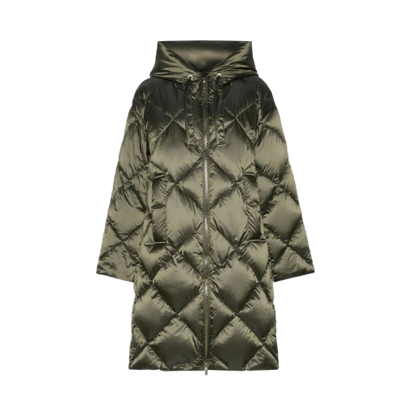 Trefe Hooded Midi Puffer Jacket in Moss Green