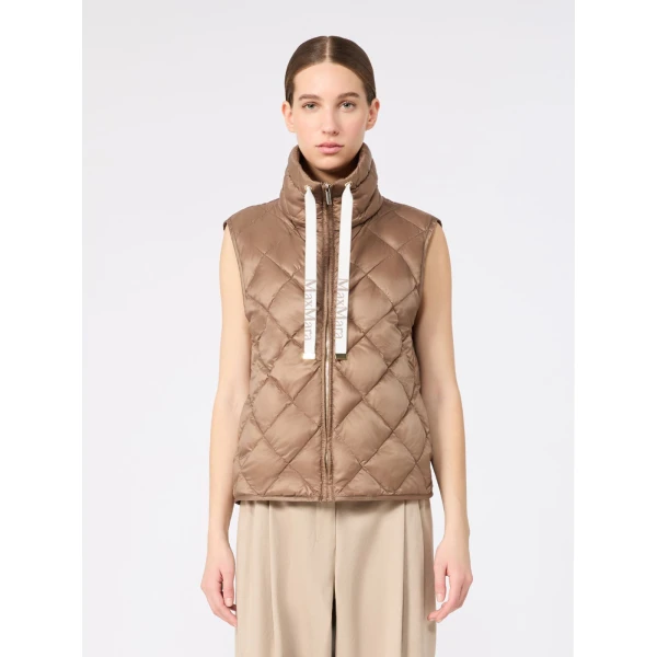 Max Mara Tregic Diamond-Quilted Padded Gilet in Camel | Vests | Luxury Shoes 