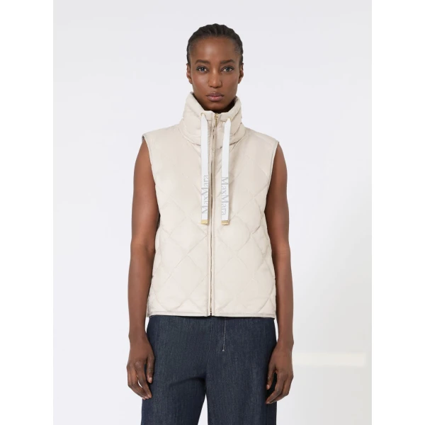 Max Mara Tregic Padded Water-Repellent Nylon Canvas Gilet in Sand | Vests | Luxury Shoes 