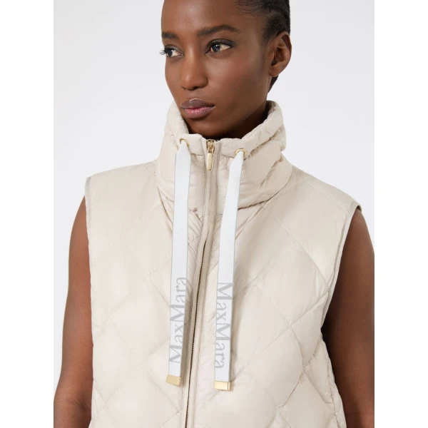 Max Mara Tregic Padded Water-Repellent Nylon Canvas Gilet in Sand | Vests | Luxury Shoes 