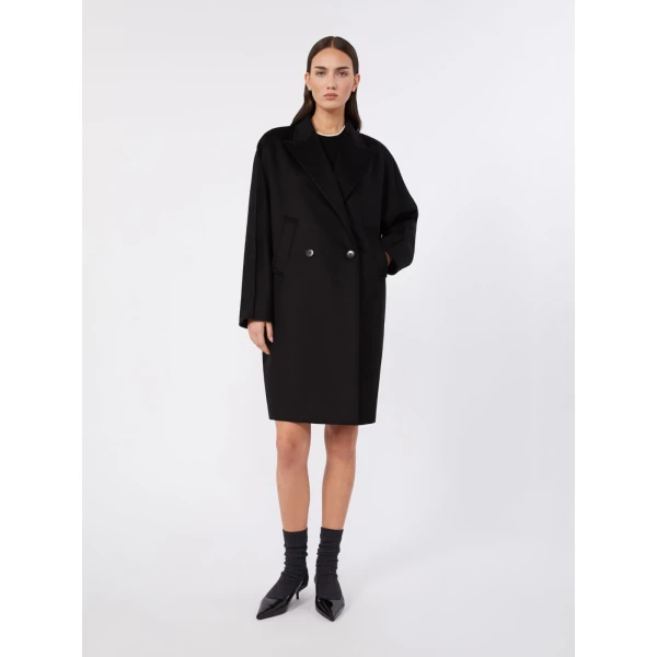 Max Mara Tro Double-Breasted Wool Broadcloth Coat in Black | Wool Coat | Luxury Shoes 
