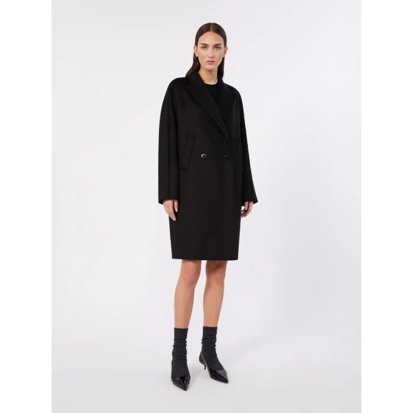 Max Mara Tro Double-Breasted Wool Broadcloth Coat in Black | Wool Coat | Luxury Shoes 