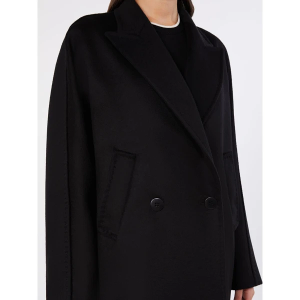 Max Mara Tro Double-Breasted Wool Broadcloth Coat in Black | Wool Coat | Luxury Shoes 