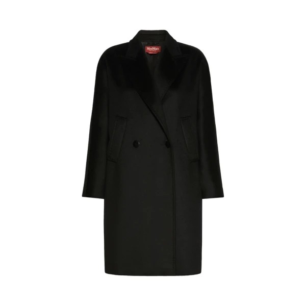 Max Mara Tro Double-Breasted Wool Broadcloth Coat in Black | Wool Coat | Luxury Shoes 