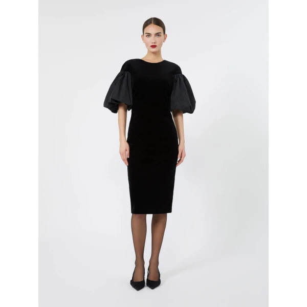 Max Mara Tropico Velvet Midi Dress in Black | Midi Dresses | Luxury Shoes 