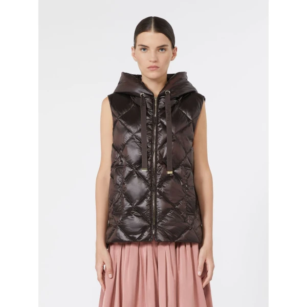 Max Mara Tropico Water-Repellent Canvas Padded Gilet in Brown | Vests | Luxury Shoes 