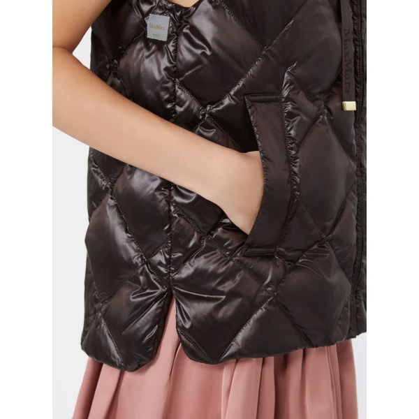 Max Mara Tropico Water-Repellent Canvas Padded Gilet in Brown | Vests | Luxury Shoes 