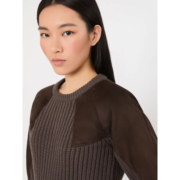 Max Mara Tropico Wool and Cashmere Ribbed Jumper in Mud | Sweaters | Luxury Shoes 
