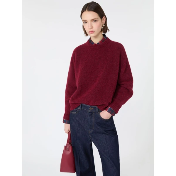 Max Mara Tuono Alpaca and Wool Crew-Neck Jumper in Bordeaux | Sweaters | Luxury Shoes 