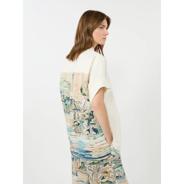 Max Mara Tuono Printed Cotton and Silk Shirt in White | Shirts | Luxury Shoes 