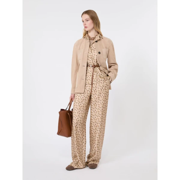 Max Mara Udente Printed Silk Bowling Shirt in Beige | Shirts | Luxury Shoes 