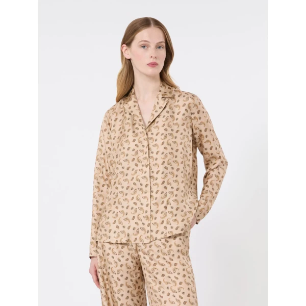 Max Mara Udente Printed Silk Bowling Shirt in Beige | Shirts | Luxury Shoes 