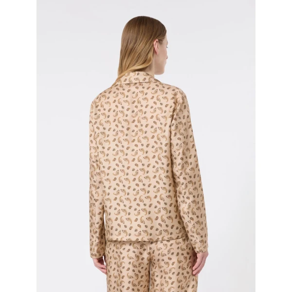 Max Mara Udente Printed Silk Bowling Shirt in Beige | Shirts | Luxury Shoes 