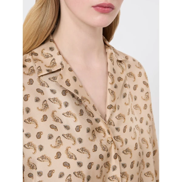 Max Mara Udente Printed Silk Bowling Shirt in Beige | Shirts | Luxury Shoes 