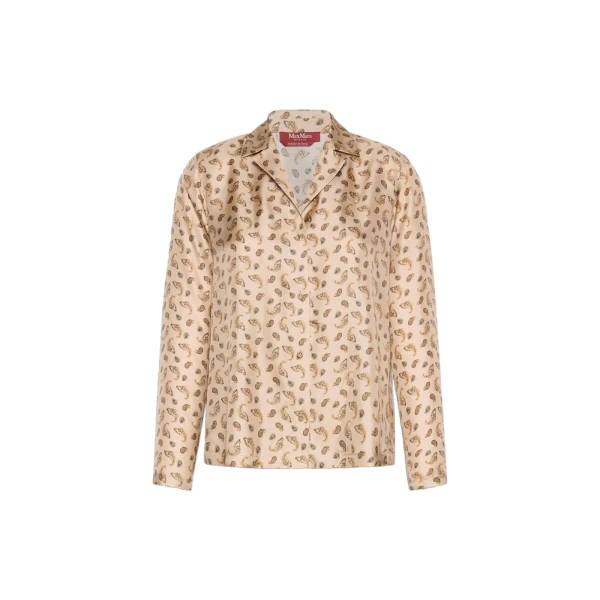 Max Mara Udente Printed Silk Bowling Shirt in Beige | Shirts | Luxury Shoes 