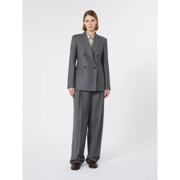 Max Mara Uditore Double-Breasted Wool Flannel Blazer in Dark Grey | Blazers | Luxury Shoes 