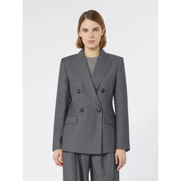 Max Mara Uditore Double-Breasted Wool Flannel Blazer in Dark Grey | Blazers | Luxury Shoes 