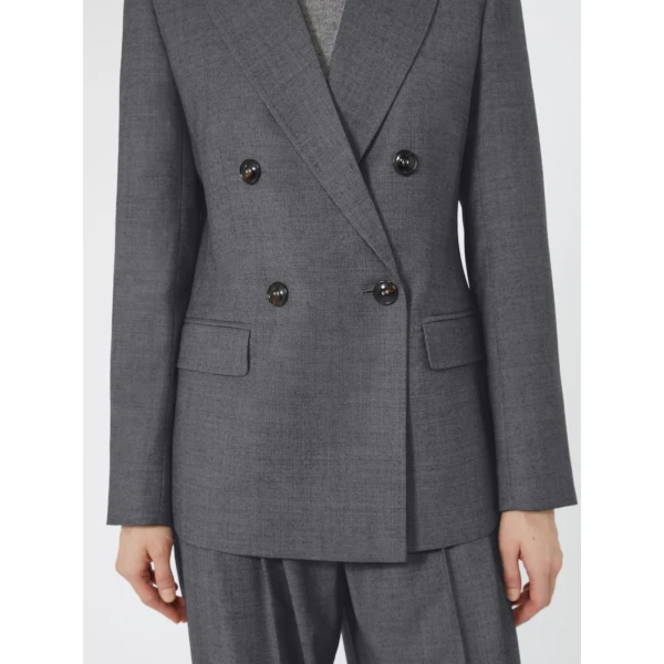 Max Mara Uditore Double-Breasted Wool Flannel Blazer in Dark Grey | Blazers | Luxury Shoes 