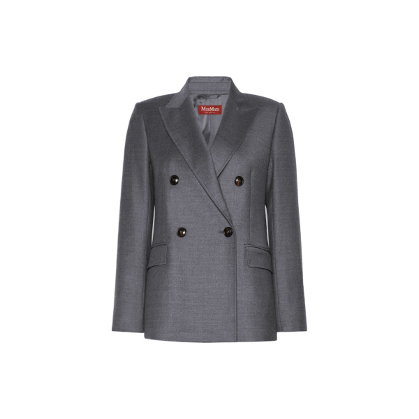 Max Mara Uditore Double-Breasted Wool Flannel Blazer in Dark Grey | Blazers | Luxury Shoes 