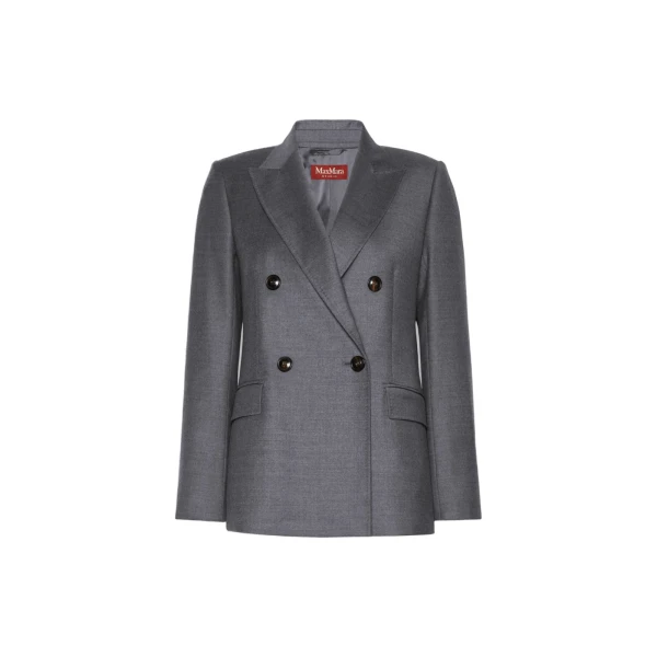 Uditore Double-Breasted Wool Flannel Blazer in Dark Grey