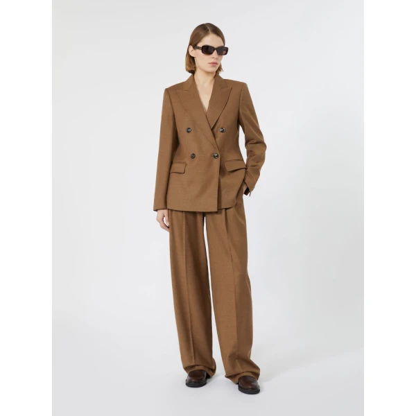 Max Mara Uditore Double-Breasted Wool Flannel Blazer in Tobacco | Blazers | Luxury Shoes 