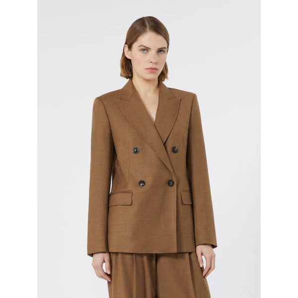 Max Mara Uditore Double-Breasted Wool Flannel Blazer in Tobacco | Blazers | Luxury Shoes 
