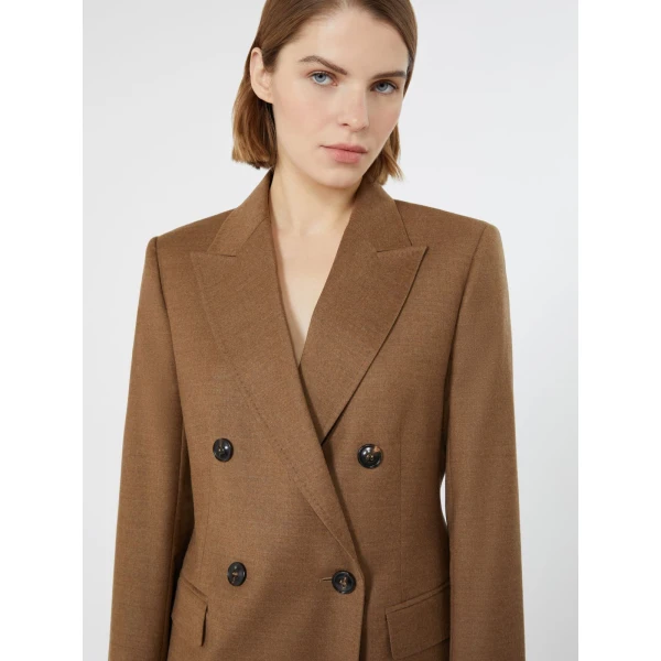 Max Mara Uditore Double-Breasted Wool Flannel Blazer in Tobacco | Blazers | Luxury Shoes 