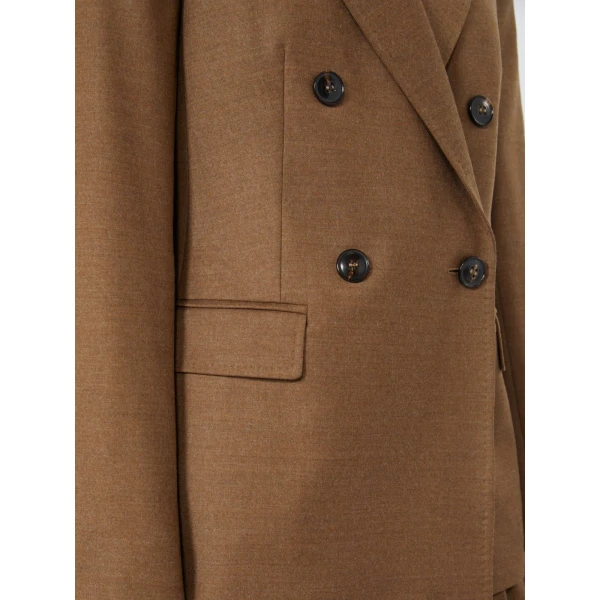 Max Mara Uditore Double-Breasted Wool Flannel Blazer in Tobacco | Blazers | Luxury Shoes 