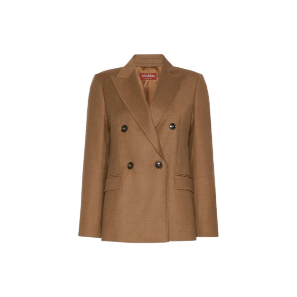 Max Mara Uditore Double-Breasted Wool Flannel Blazer in Tobacco | Blazers | Luxury Shoes 