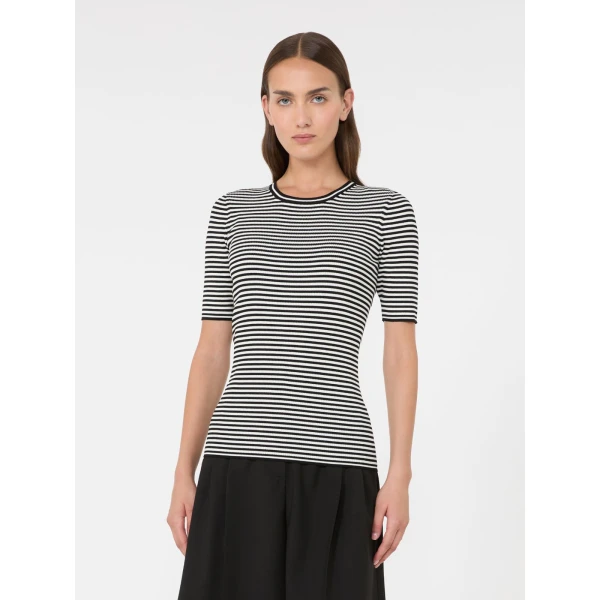 Max Mara Umano Slim Viscose Crepe Sweater in Black and White | Sweaters | Luxury Shoes 