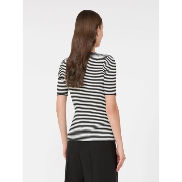 Max Mara Umano Slim Viscose Crepe Sweater in Black and White | Sweaters | Luxury Shoes 