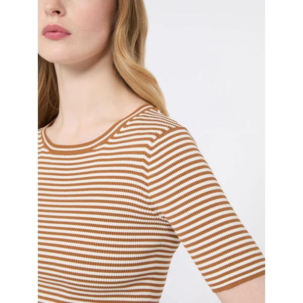 Max Mara Umano Slim Viscose Crepe Sweater in Caramel | Sweaters | Luxury Shoes 