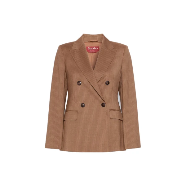 Umico Double-Breasted Wool Blazer in Camel