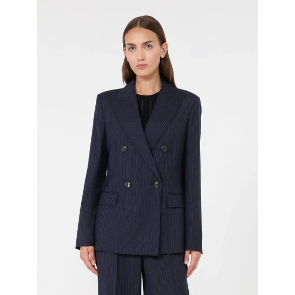 Max Mara Umico Double-Breasted Wool Blazer in Navy | Blazers | Luxury Shoes 