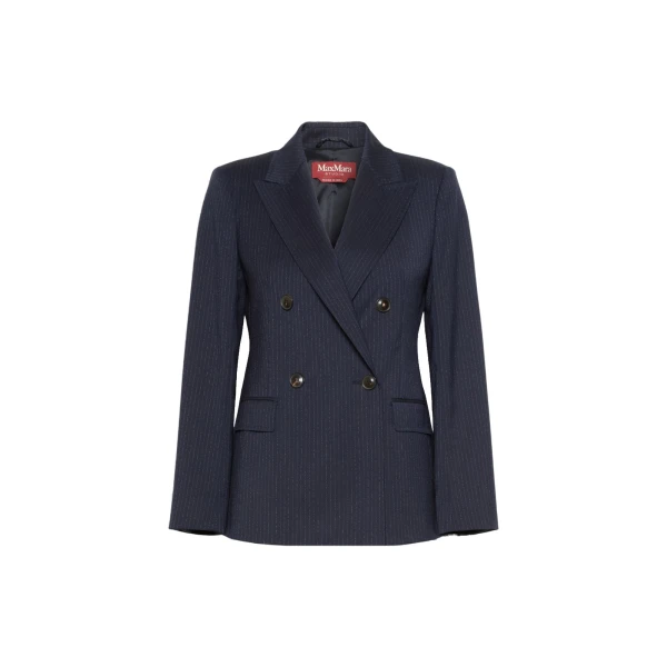 Max Mara Umico Double-Breasted Wool Blazer in Navy | Blazers | Luxury Shoes 
