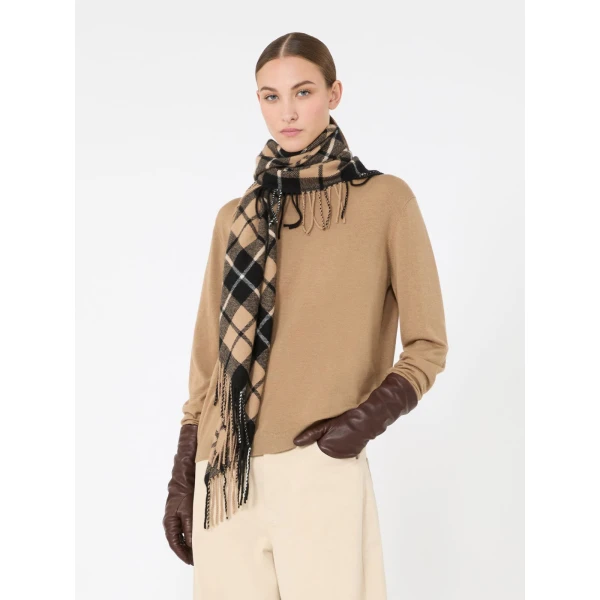 Max Mara Umido Tartan Cashmere Stole in Coffee | Scarves | Luxury Shoes 