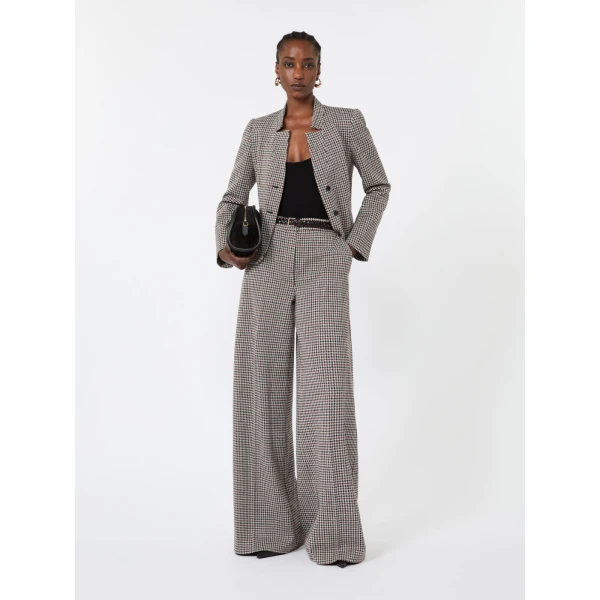 Max Mara Umile Wide Houndstooth Jersey Trousers in Tobacco | Wide leg pants | Luxury Shoes 