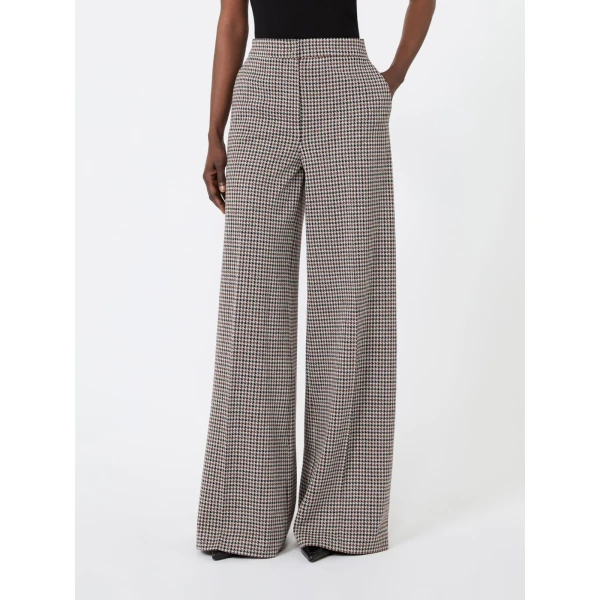 Max Mara Umile Wide Houndstooth Jersey Trousers in Tobacco | Wide leg pants | Luxury Shoes 