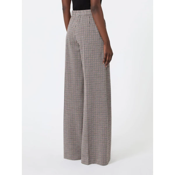 Max Mara Umile Wide Houndstooth Jersey Trousers in Tobacco | Wide leg pants | Luxury Shoes 