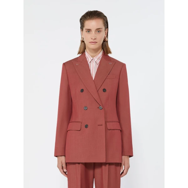 Max Mara Unione Double-Breasted Wool Gabardine Blazer in Red | Blazers | Luxury Shoes 