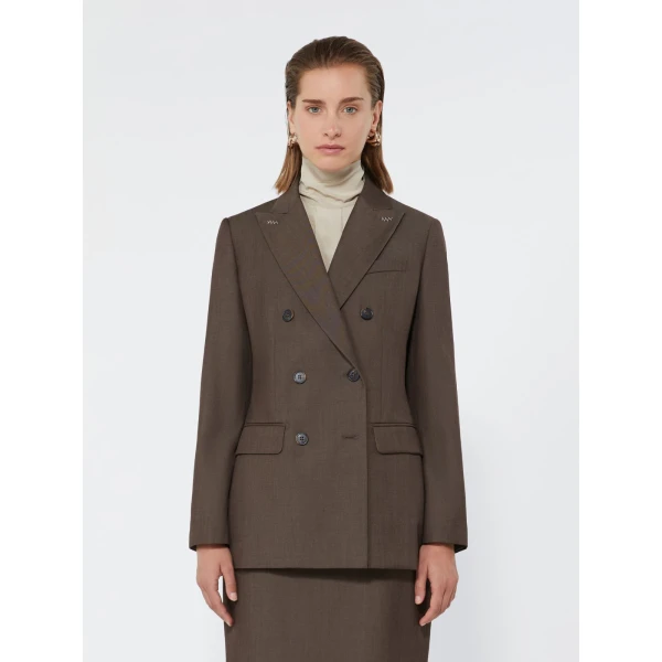 Max Mara Unione Double-Breasted Wool Gabardine Blazer in Tobacco | Blazers | Luxury Shoes 