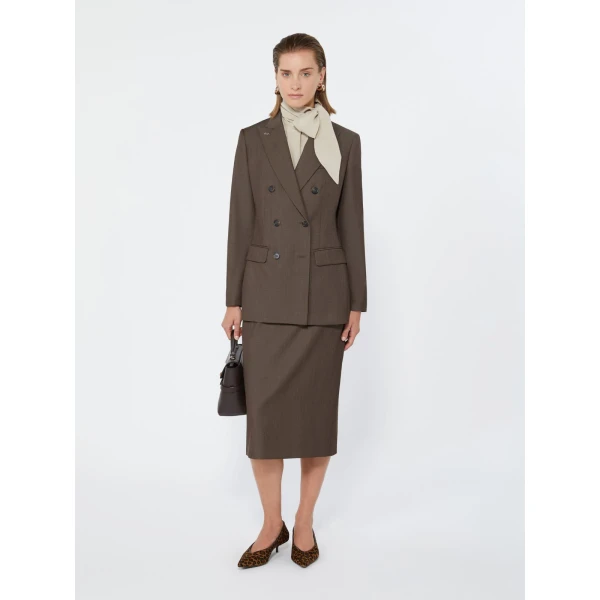 Max Mara Unione Double-Breasted Wool Gabardine Blazer in Tobacco | Blazers | Luxury Shoes 