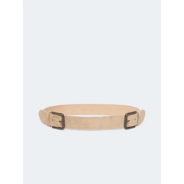 Max Mara Unno Studded Leather Belt in Beige | Belts | Luxury Shoes 