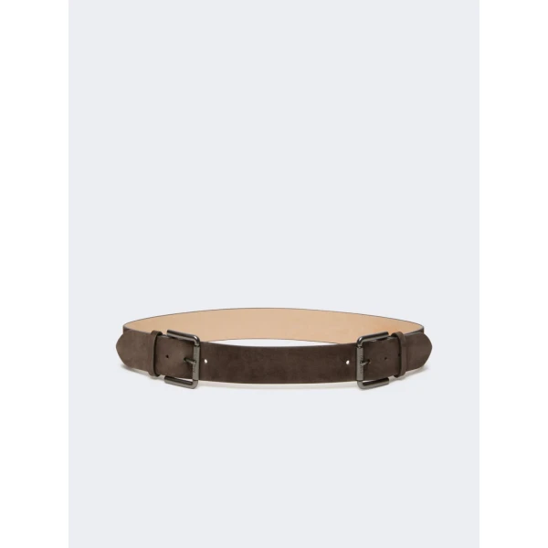 Max Mara Unno Studded Leather Belt in Dark Brown | Belts | Luxury Shoes 