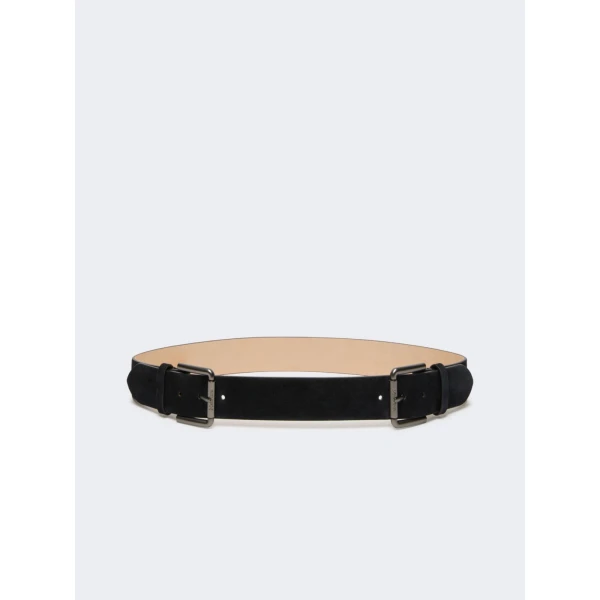 Max Mara Unno Studded Leather Belt in Dark Grey | Belts | Luxury Shoes 
