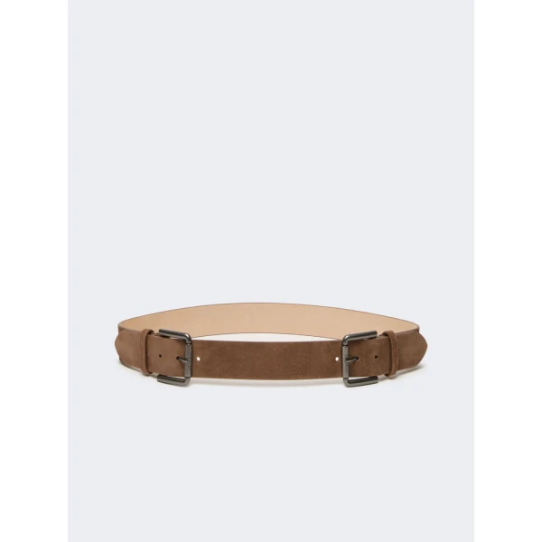 Max Mara Unno Studded Leather Belt in Hazelnut Brown | Belts | Luxury Shoes 
