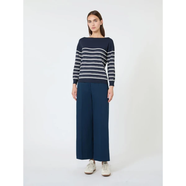 Max Mara Urial Cotton Satin Cropped Trousers in Navy | Tailored pants | Luxury Shoes 