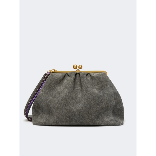 Max Mara Utile XXL Textured Suede Pasticcino Bag in Dark Grey | Clutch Bags | Luxury Shoes 