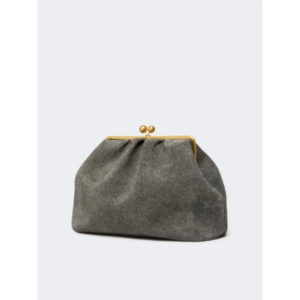 Max Mara Utile XXL Textured Suede Pasticcino Bag in Dark Grey | Clutch Bags | Luxury Shoes 