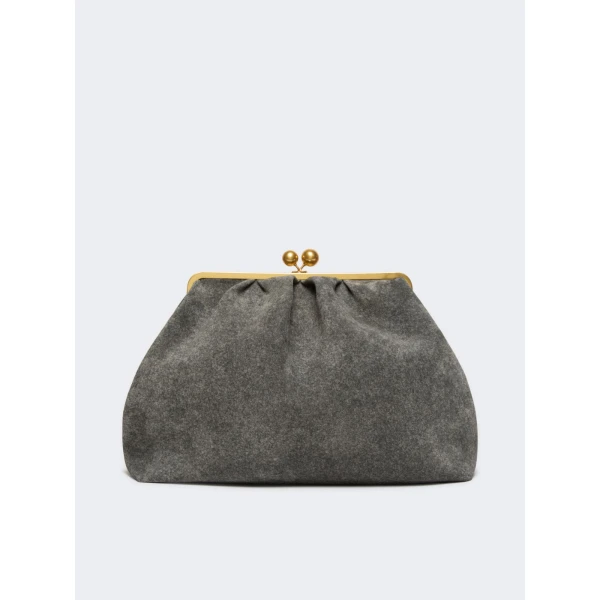 Max Mara Utile XXL Textured Suede Pasticcino Bag in Dark Grey | Clutch Bags | Luxury Shoes 